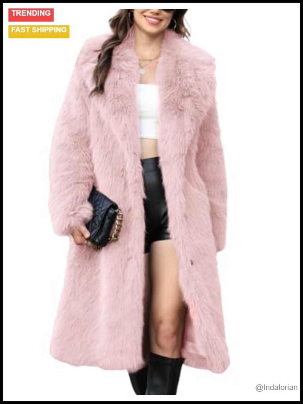 Womens Faux Fur Coat Lapel Collar Long Fluffy Open Front Warm Winter Jacket